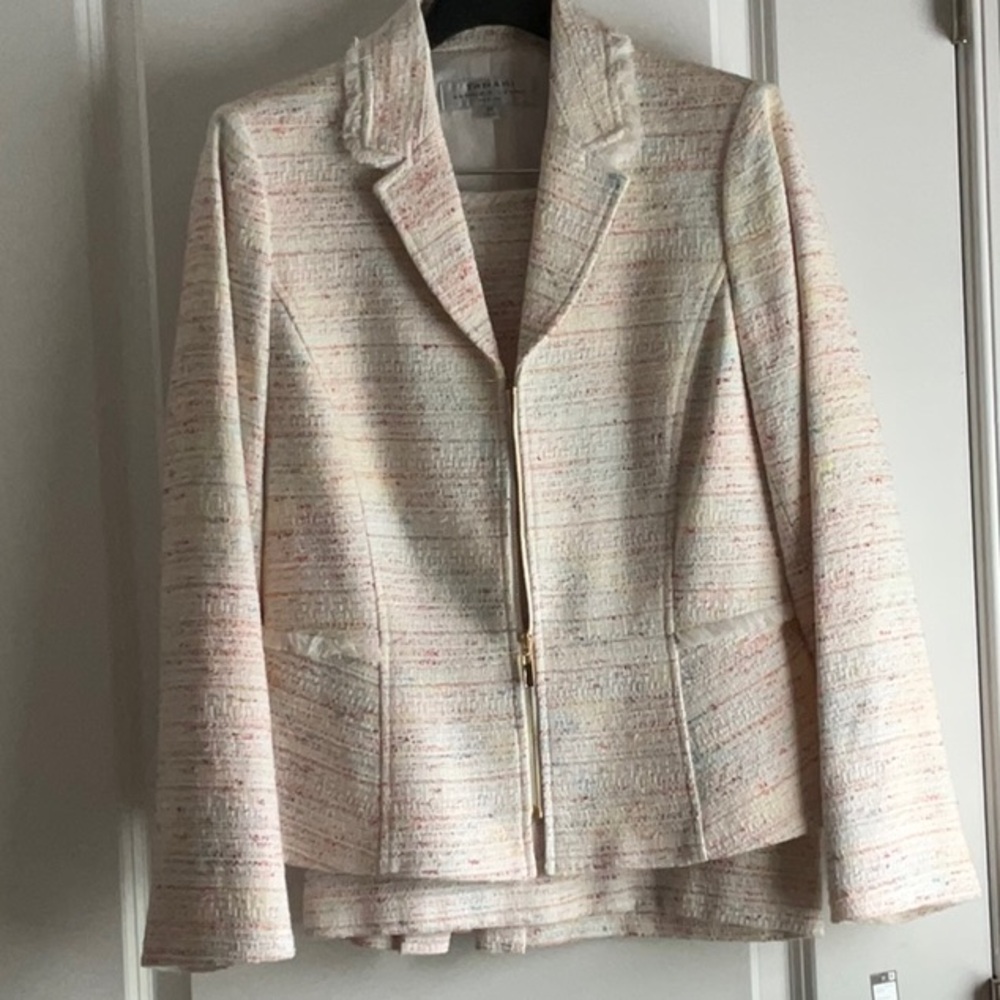 Tahari Cream Textured Suit with Notched Lapel